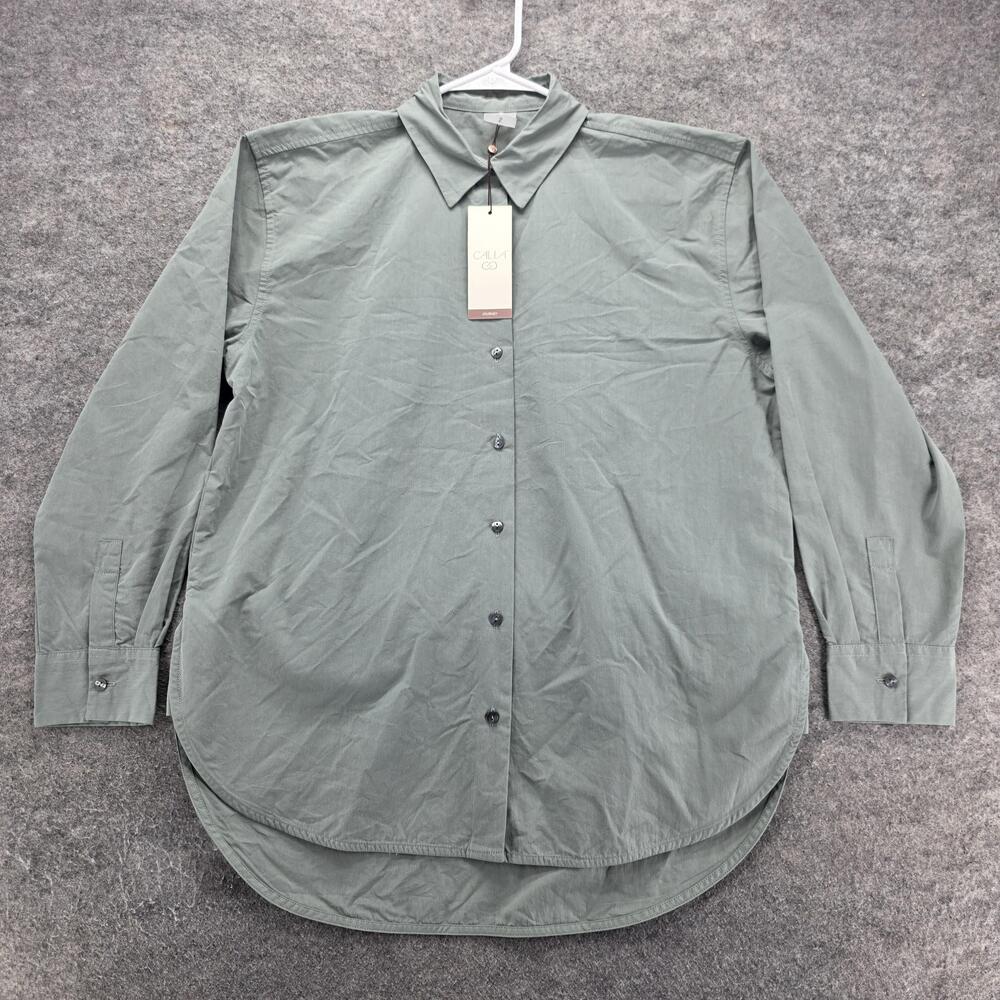 CALIA Button-Up Tunic Womens S Green Collared Long Sleeve Relaxed Fit